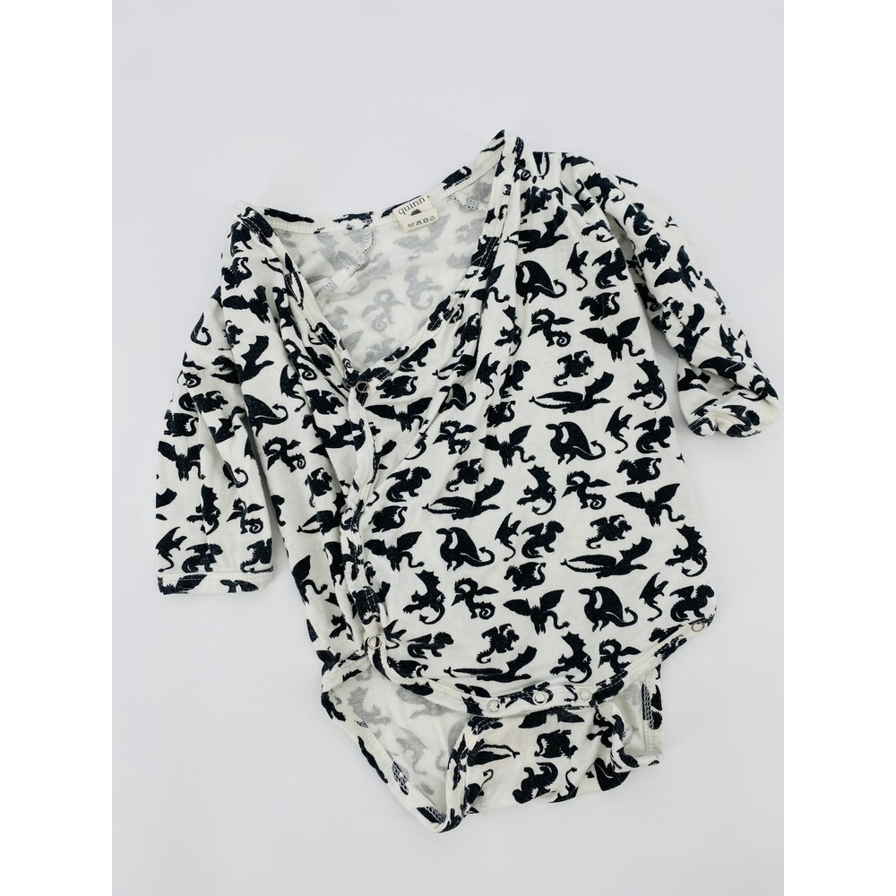 Kate Quinn Bodysuit Baby 6-12M White Dragon Print Bamboo Viscose